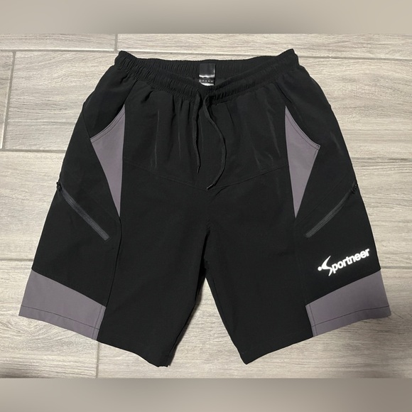 Sportneer Mens Large Black Mountain Bike Shorts 3D Padded w/ 4 Pockets - Picture 1 of 12